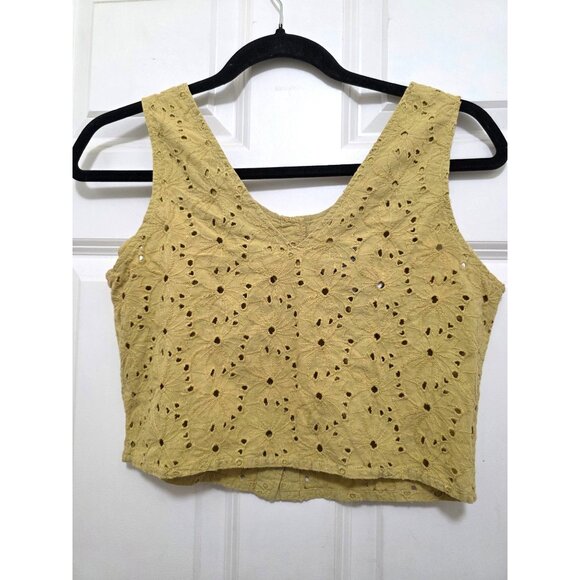 Together Yellow Eyelet Button-Front Sleeveless Crop Top Size 2 100% Cotton Women - Picture 4 of 7